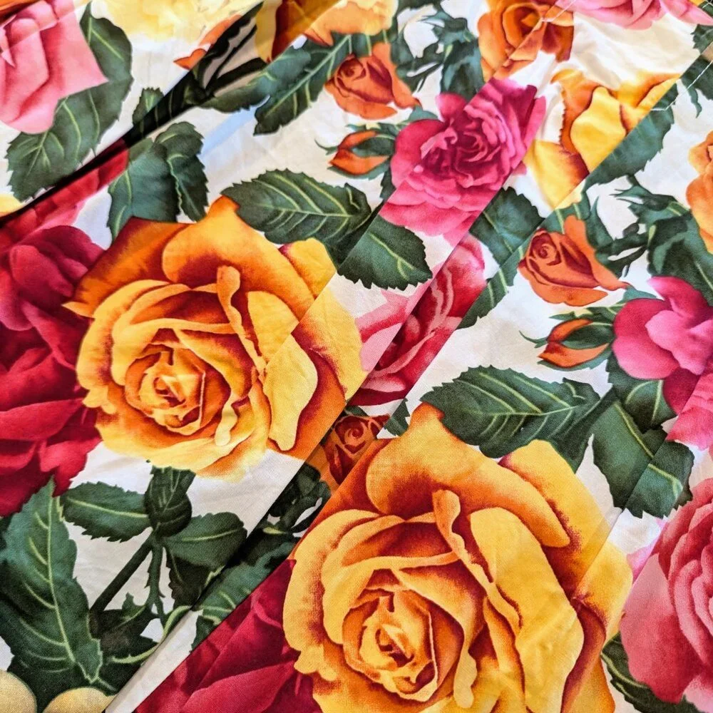 KAREN MILLEN Pleated Floral Skirt 12 Belted Mini English Roses Garden
